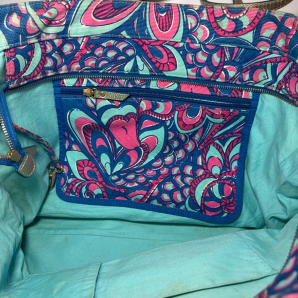 Lilly Pulitzer Canvas Tote Bag – Pink/Blue Swirl Print Resort Preppy - Picture 4 of 5